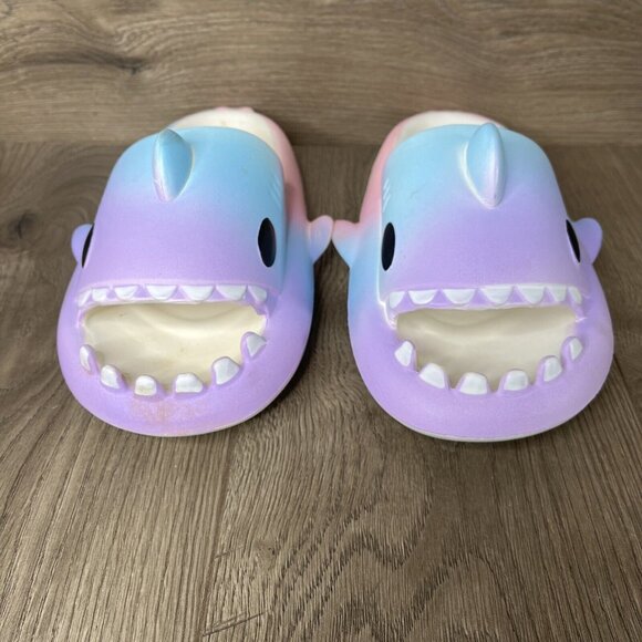 Shark Cloud Slides Blue White Adult Pool Slippers Unisex Size 10 - Picture 1 of 15